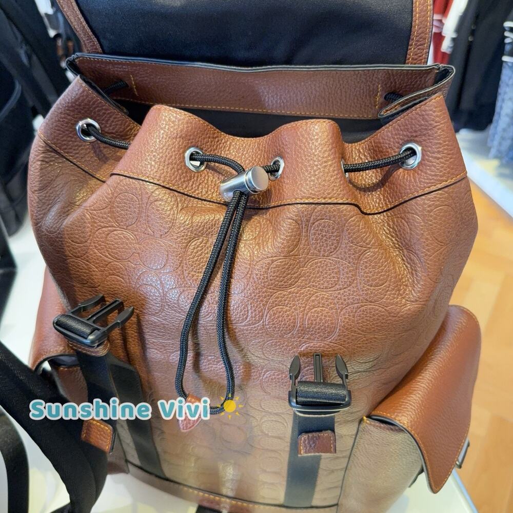 NWT COACH MEN'S Clark Backpack in Signature Leather Silver/Vintage Brown CDC21 - Picture 6 of 11